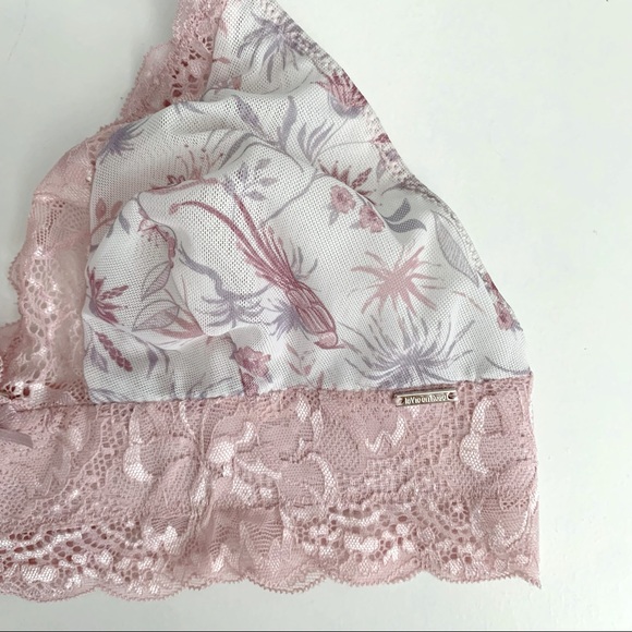 La Vie En Rose Lace Trimmed Bralette Pale Pink Floral Size Medium - Picture 2 of 5